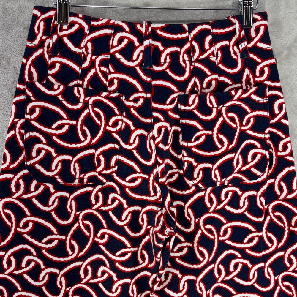 Maeve Anthropologie The Colette Pants Navy Red Chain Print Wide Leg Cropped 28 - Picture 7 of 10